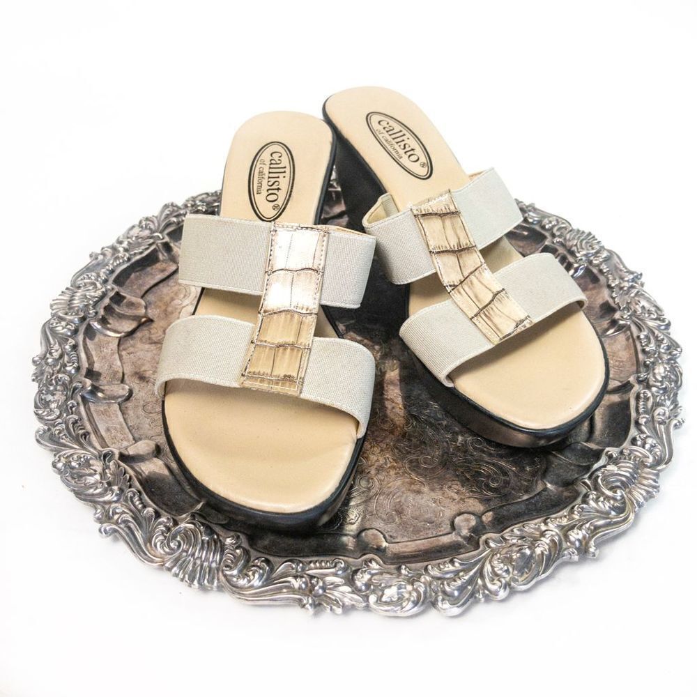 Callisto Beige Open-Toed Slip-On Mule Sandals Sz 6 - Picture 9 of 9